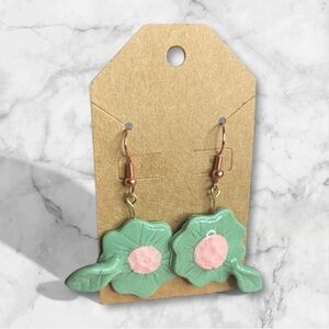 Green and Pink Flower Earrings